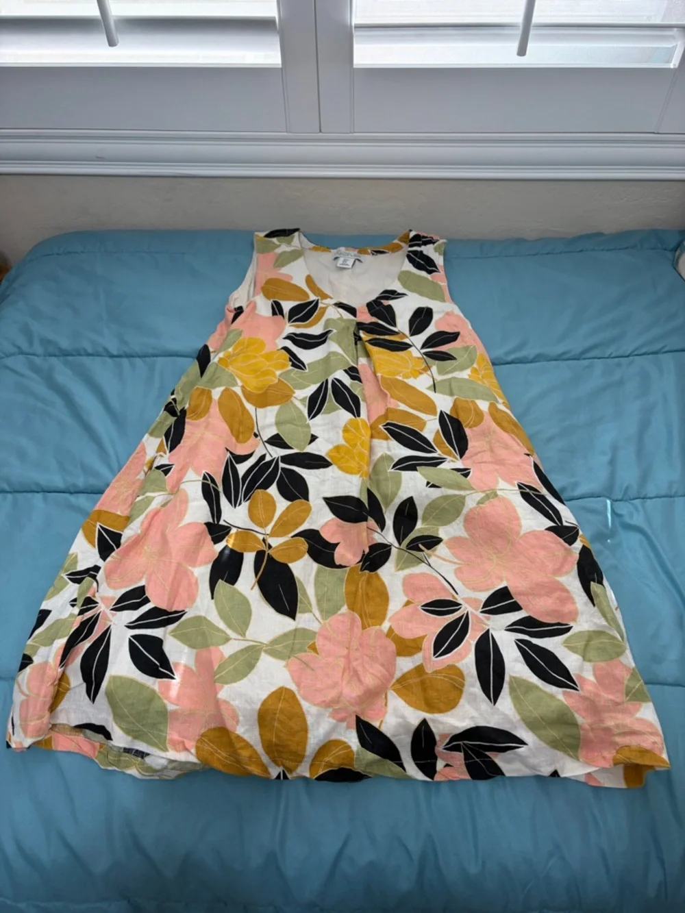 Rachel Zoe Linen Floral V Neck Sleeveless Trapeze Dress Vibrant pockets size S - Picture 6 of 14